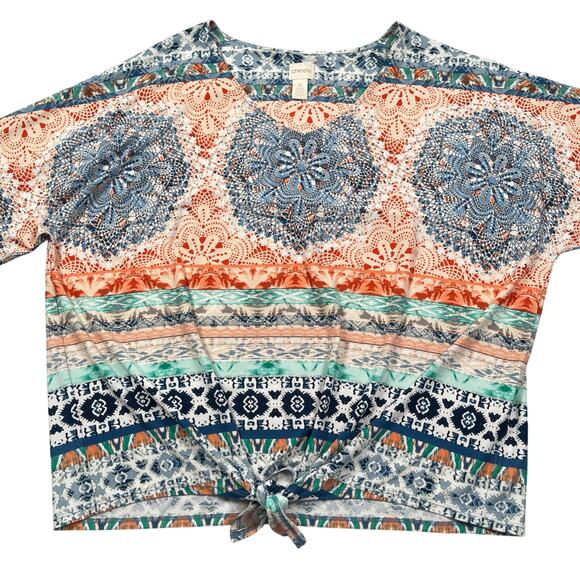 Chicos Top Womens 4 / US XXL Tribal Print Tie Front Windswept Casual Resortwear - Picture 2 of 9